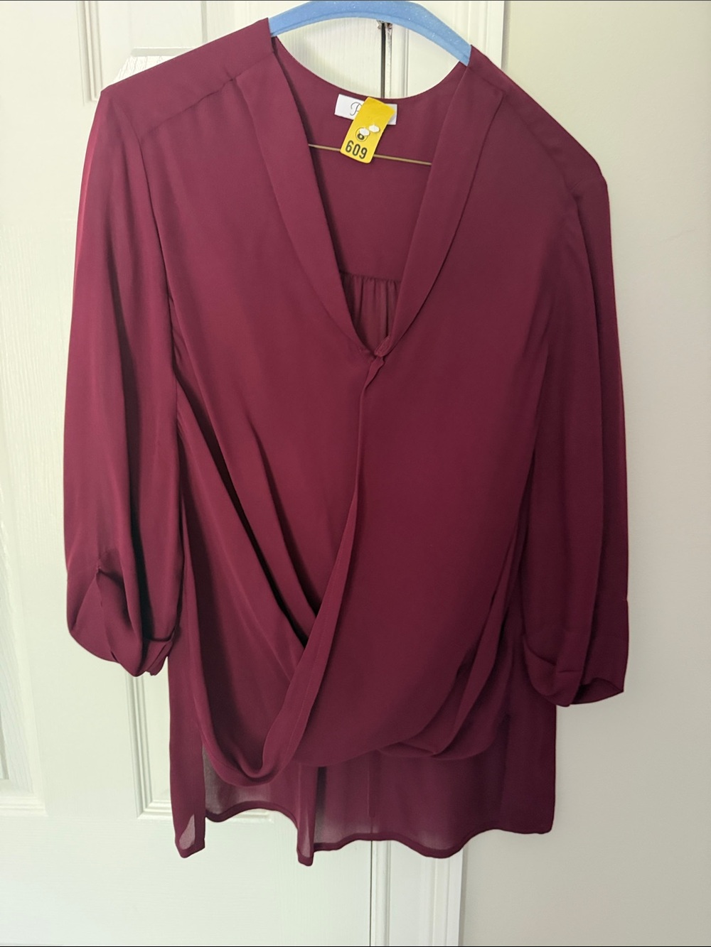Women's Parker Draped V-Neck Silk Blouse - Burgundy